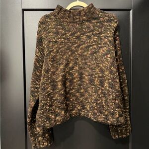 Jones New York Brown Marled Turtleneck Sweater with Yellow Flecks
